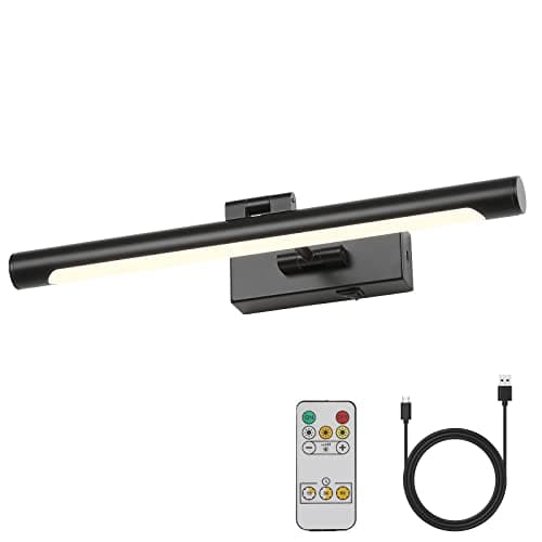 Joosenhouse Picture Light Battery Operated 16.53" Inch Wireless Lights for Wall Dimmable and Timer Off Adjustable Swing Arm Rechargeable Spotlight Black Art Light 3000k - Image 1