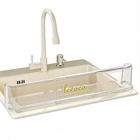 2-in-1 Sink Splash Guard & Storage Organizer, Adjustable Telescopic 14.17-21.85 In/36-55.5cm, Non-Slip Adhesive, Thick Durable Material, Multi-Scene for Kitchen Bathroom to Tidy Countertops - Image 1