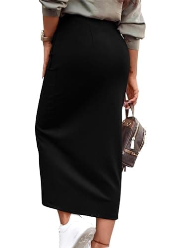 KIRUNDO Midi Skirts for Women Summer Fall High Waisted Cargo Trendy Pencil Slit Dressy Casual Business Work Long Skirt(Black, X-Large) - Thumbnail 2