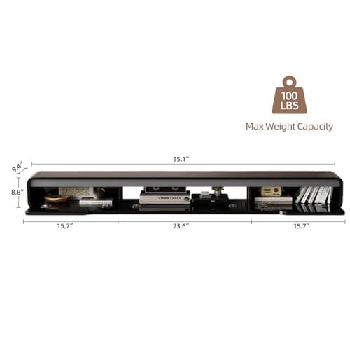 FurniNova High Gloss Floating TV Stand with 3 Doors,55'' Wall Mounted TV Cabinet,Under TV Console,Floating Media Shelft for Bedroom Living Room(Black) - Thumbnail 4
