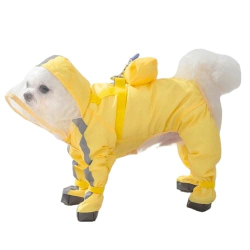 Pupmist Full Coverage Small Dog Raincoat, Waterproof with Four-Leg Protection, Ideal for Teddy Bears, Includes Waterproof Mini Backpack (Yellow, X-Small(Suggest Weight 1.3-3.3lb))