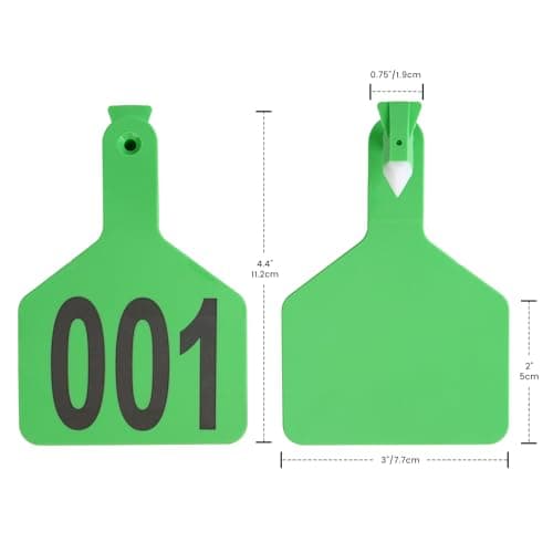 Cattle Ear Tags with 001-050 Numbers Large 1-Piece Z Livestock Ear Tags for Cow Goat Sheep Pig Calves Dog,Animal ID Identification Tag 4.4"x 3",Green - Thumbnail 2