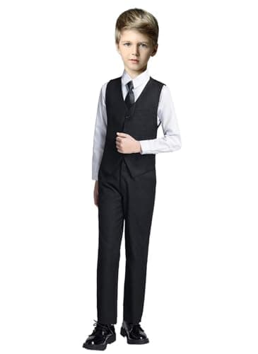 Boys Suits Slim Fit Dress 4 Pieces Vest Set Youth Suits for Formal Casual Occasions Black Size 4 - Image 1