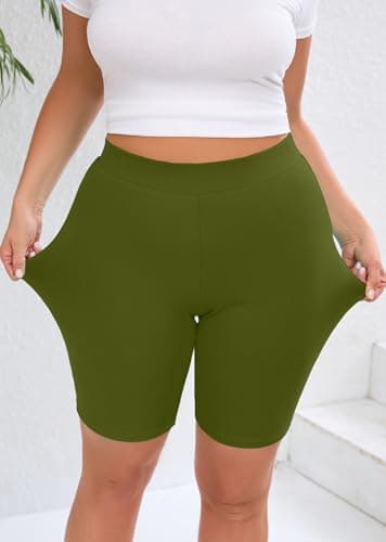 AusLook Plus Size Biker Shorts for Women 8" High Waisted Tummy Control Army Green 3X Yoga Workout Shorts Soft Stretch Gym Running Shorts - Thumbnail 5