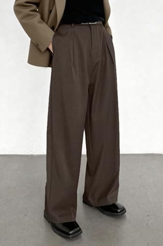 Heyfanee Wide Leg Dress Pants Men Loose Fit Pleated Slacks Baggy Stretchable Brown 30 - Thumbnail 5