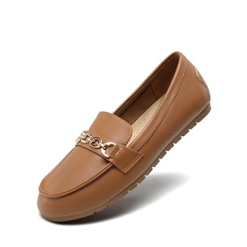 DREAM PAIRS Loafers for Women Casual Comfortable Slip On Flat Lightweight Leisure Work Shoe Comfort Walking Shoes,Size 5.5,Brown-Pu,DWUMSP2501 - Image 1