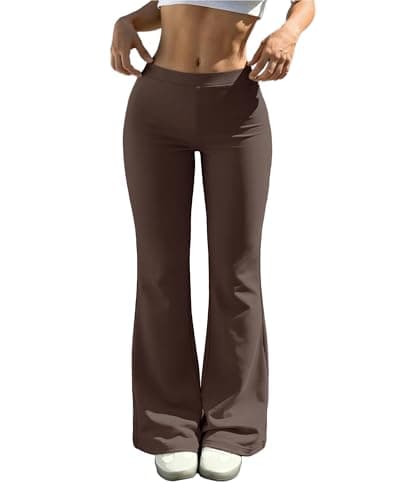 Womens Casual High Waist Flare Lounge Pants Stretchy Modal Bootcut Workout Trousers with Pockets Brown - Image 1