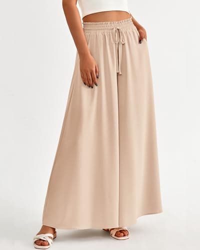 BTFBM Women Casual High Waist Wide Leg Pants 2026 Spring Summer Long Palazzo Pants Pocket Lounge Beach Vacation Clothes(Solid Beige, Large) - Thumbnail 2
