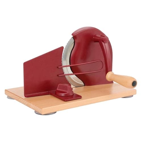 CAWIU Manual Bread Slicer with Hand Crank- Adjustable Thickness Bread Cutter for Even Slices, Perfect for Homemade Sourdough, Sandwich, and More, Red - Image 1
