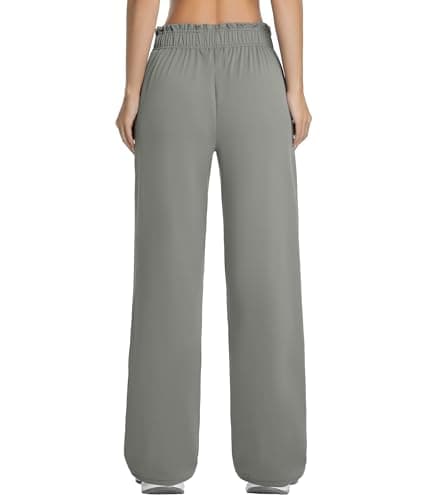 YOAKUKA Women's Wide Leg Pants Casual Elastic Waist Trousers Loose Flowy High Waisted Yoga Pants with Pockets Light Gray - Thumbnail 4