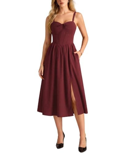 Scarlet Darkness Women's Corset Dress, Midi Sundress, Wine Red, M - Image 1