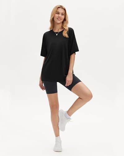 Stelle Black T Shirts for Women Oversized Crew Neck Short Sleeve Summer Tops Loose Fit Soft Basic Tee Shirt Large - Thumbnail 5