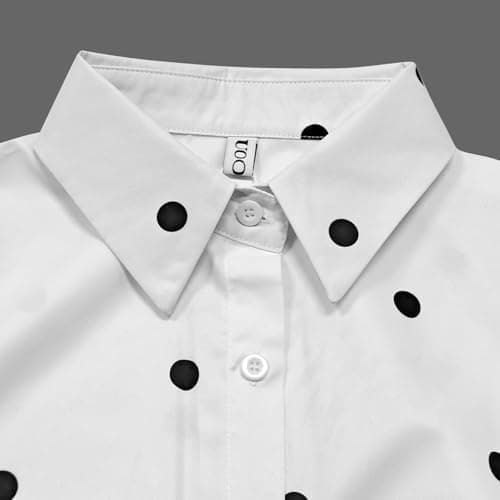UOOZEE Womens Button Down Shirt Long Sleeve Dress Shirts Solid Work Blouse, Polka Dot, S - Thumbnail 4