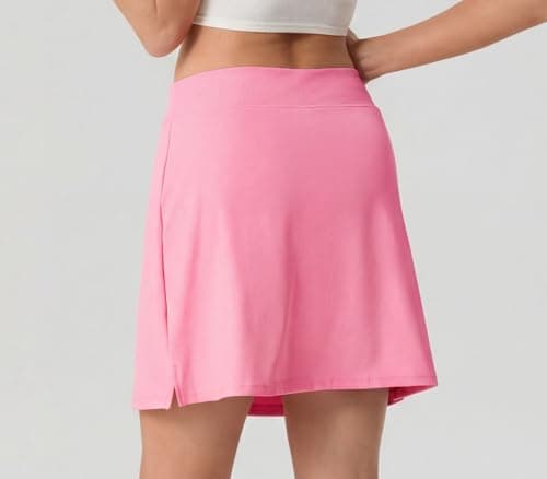 PrinStory Women's High Waisted Tennis Skirt 2 in 1 Athletic Skirt Quick Dry Pickleball Golf Skort for Workout Running Pink-2XL - Thumbnail 6