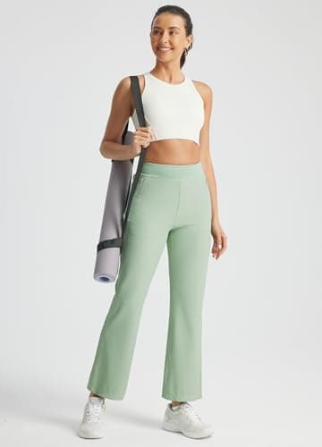 Libin Women's 7/8 Bootcut Casual Travel Pants Ankle Dress Slacks Stretchy Golf Athletic Workout Yoga Pants with Zipper Pockets, Green L - Thumbnail 3