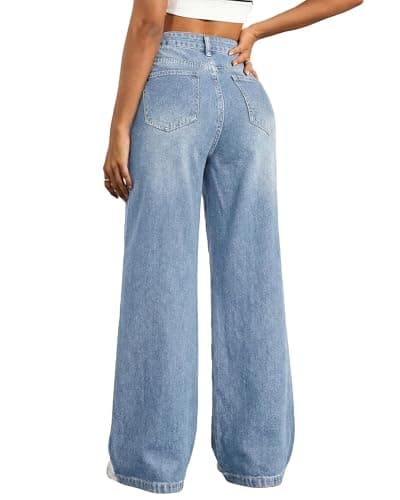 Flvsun Tall Jeans for Women 30"/32" Inseam Extral Long Denim Pants Straight Leg Jeans High Rise Classic Fit for Tall Ladies Light Blue M - Image 1