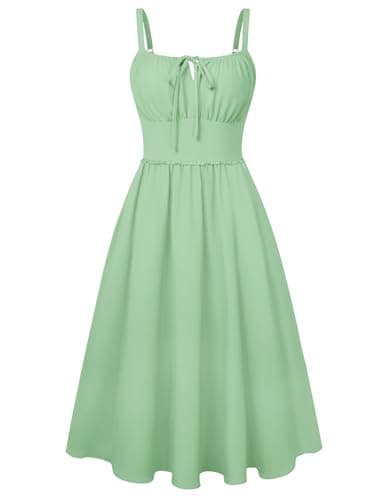 Belle Poque Summer Dress for Women 2026 Sleeveless Sundress Corset Flowy Midi Milkmaid Wedding Guest Dress Green Small - Image 1