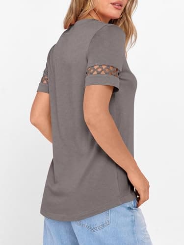 ANRABESS Womens Short Sleeve Tops Henley V Neck Blouses Dressy Casual 2026 Summer Trendy Tee Shirts Work Business Outfits Gray Taupe Small - Thumbnail 4