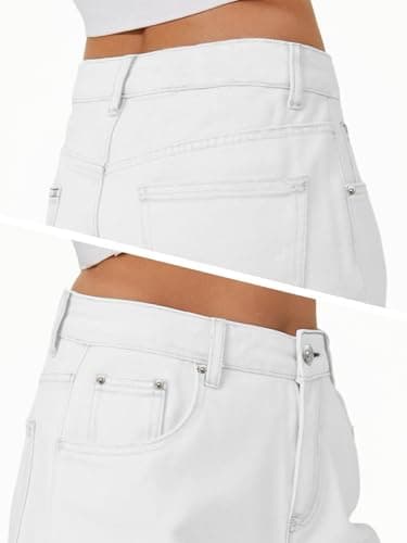 Genleck Baggy Jeans for Woman High Waisted Loose Wide Leg Jean Womens Boyfriend Y3K Pants Trendy，White，10 - Thumbnail 6
