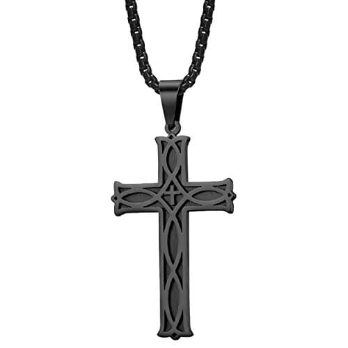 Rehoboth Men's Irish Celtic Knot Cross Pendant Necklace for Womens Mens Stainless Steel 24 Inch Chain Black - Image 1