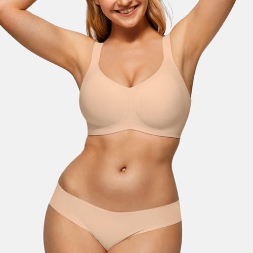 LetsJoli Wireless Bras for Women No Underwire Full Coverage Push Up Bra Support Plus Size Bras for Older Women Bralettes（Nude,M-Plus - Thumbnail 5