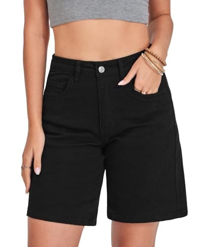 VIPONES Women's Denim Shorts High Waisted Stretch Jean Shorts Baggy Denim Casual Loose Fit Black Summer Shorts(584, XL)
