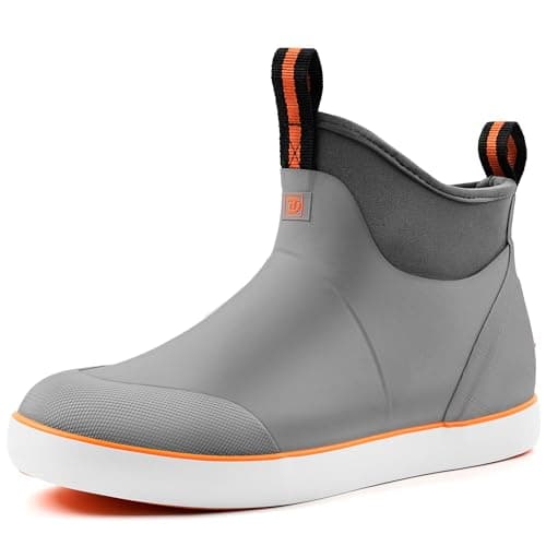 Trudave Deck Boots for Men, Waterproof Rain Boots with High Traction, Slip On Saltwater Fishing Boots Neoprene Rubber Ankle Boots for Boating Sailing