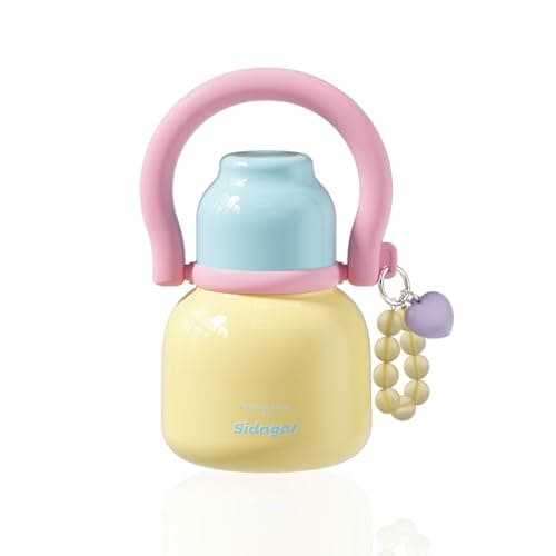 Sidagar 22 oz Water Bottle with Straw and Bowl, Wide Mouth Insulated Stainless Steel Tumbler, Beach Vacation Essentials, Aesthetic Fashion Gift for Her, Mom, Heart Bracelet Charm, Cream Yellow