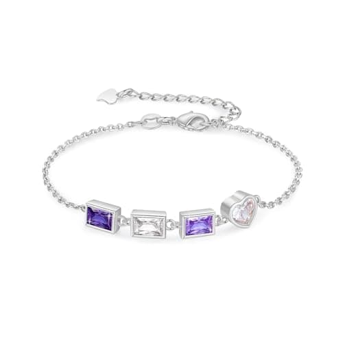 Zoesky Personalized Heart Bracelet with 1-6 Birthstone, 5A Cubic Zirconia Birthstone Bracelets for Mom Custom Family Birthstone Link Bracelets for Mother's Day Mom Daughter (3 Birthstones) - Image 1