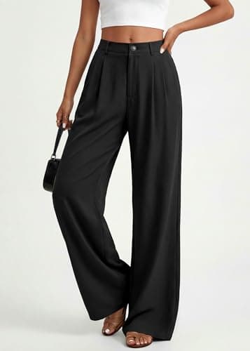 KIRUNDO Dress Pants Women 2026 Summer Polka Dot Palazzo Wide Leg Trousers Flowy Business Casual Slacks for Work with Pockets(Black, Small) - Thumbnail 5