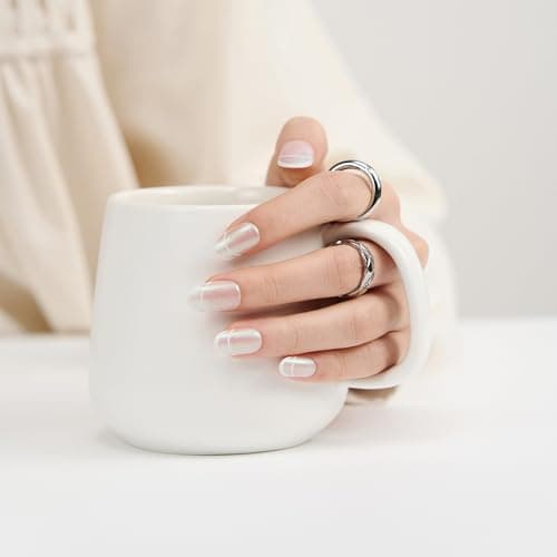 Short French Tip Press On Nails - Round Glitter Glamorous Shimmering Nails For Women, Ideal For Fashion Shoots, Holiday Looks, Or Special Ceremonies, 24 Nails in 12 Sizes - Image 1