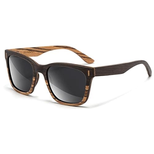 SUNGAIT Oak Zebra Wood Sunglasses Mixed-color Frame Black Polarized Lens Gifts for Men(Oak Zebra Wood/Grey Lens)