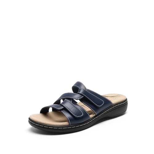 DREAM PAIRS Womens Slides Arch Support Slip on Flat Sandals Plantar Fasciitis Soft Cushion Slippers With Adjustable Straps,Size 7.5,Navy,SDSS2412W - Image 1