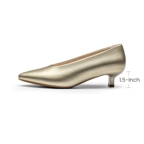 Athlefit Women's Closed Pointed Toe Low Kitten Heels 1.5-Inch Comfortable Dress Pumps Shoes for Wedding Party Office Gold Size 8, AD01064 - Thumbnail 4