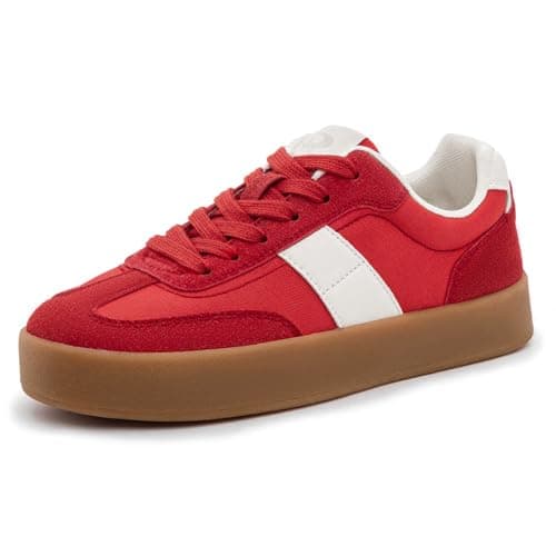 Rihero Women's Fashion Sneakers Platform Red Tennis Walking Shoes Summer Comfy Non-Slip Retro Casual Sneakers Size 8.5 - Image 1