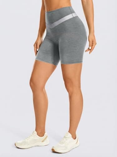 Aoysky Womens Buttery Soft Color Block Booty Biker Shorts 6" High Waisted Butt Lifting Scrunch Summer Volleyball Shorts Grey - Thumbnail 2