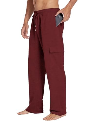 Deyeek Men's Baggy Sweatpants Open Bottom Loose Fit Maroon Cargo Sweatpants for Men Straight Leg Sweat Pants with Pockets 3XL - Image 1
