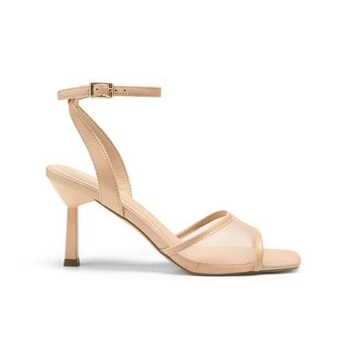 Athlefit Women's Mesh High Heels Square Open Toe Nude Stiletto Heels Strappy Summer Dressy Wedding Prom Heeled Sandals Size 6 - Thumbnail 4