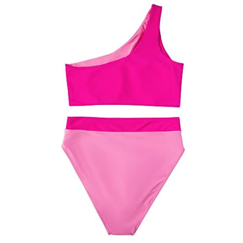 MOOSLOVER Women Cutout One Shoulder High Waisted Bikini High Cut Two Piece Swimsuits(XL,Pink Rose) - Thumbnail 4