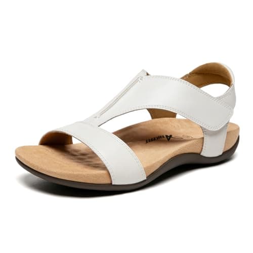 Athlefit Arch Support Orthopedic Sandals for Women Beach Orthotic Flat White Sandals Summer Casual Size 8.5 - Image 1
