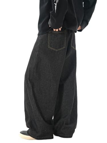 Areant Mens Baggy Jeans Wide Leg Loose Fit Hip Hop Vintage Jeans Relaxed Fit Elastic Waist Denim Pants Skate Streetwear Y2K Black XX-Large - Thumbnail 5