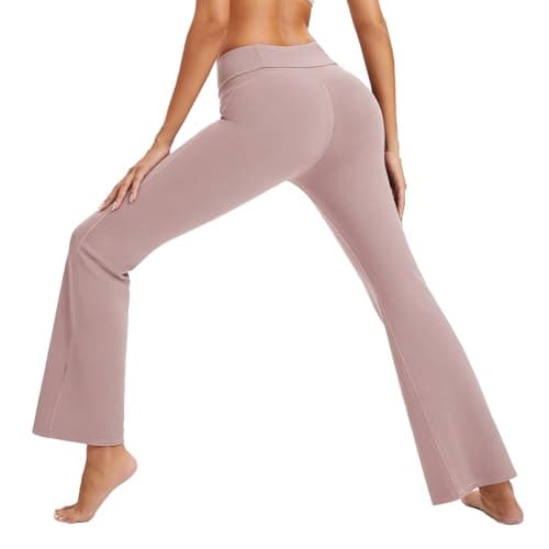 AMLEER Women's High Waist Full-Length Flare Leggings with Side Slit - Tummy Control Butt Lifting Gym Yoga Pants (Pink, 3X-Large) - Image 1