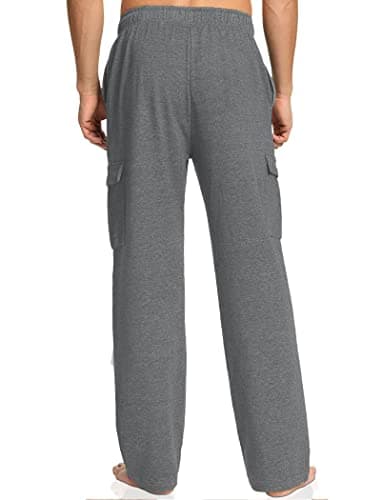 Deyeek Men's Sweatpants Open Bottom Sweat Pants for Mens Cargo Sweatpants for Men Gym Workout Sweats Lounge Pants with Pocket Dark Grey - Thumbnail 2