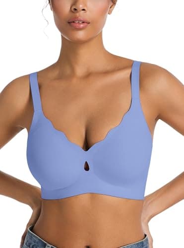 POSESHE Wireless Bras for Women No Underwire Wave Push Up Seamless Full Coverage Bralettes Lift Everyday Bra Blue - Image 1