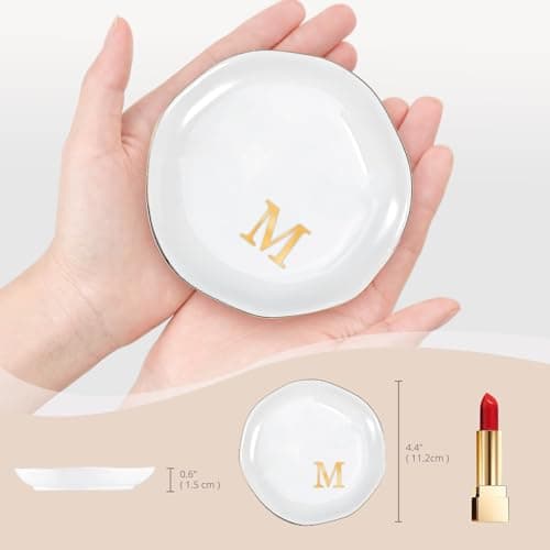 ProCase Ceramic Jewelry Tray, Initial Ring Dish Trinket Plate Engagement Gift, Small Personalized Monogram Ring Bowl for Wedding, White Decorative Jewelry Holder for Women Vanity -Letter M - Thumbnail 5