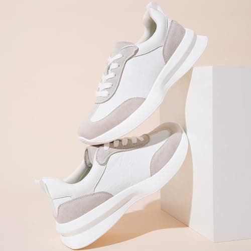 Vepose Women's Fashion Sneakers 2026, 8216 Platform White Grey Tennis Walking Shoes with Arch Support, Lightweight Lace up Casual Everyday Footwear, Size 8(CZR8216 White Grey 08) - Thumbnail 5