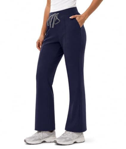 YEZEX Yoga Scrub Pant Women - High Waisted Flare Scrub Pant, Yoga Scrub Leggings Work Pant, Anti-Wrinkle & 4 Pockets,Slim Fit Navy Blue - Image 1