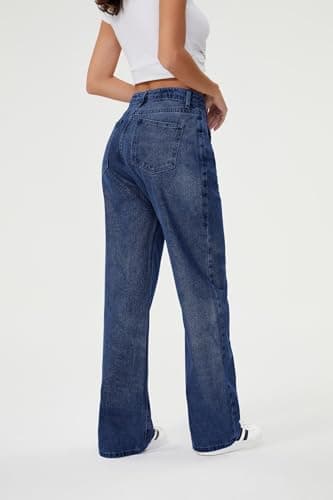 Women Loose Boyfriends Jeans High Waist Baggy Denim Pants Wide Leg Straight Trousers Vintage Streetwear A-Blue - Thumbnail 3