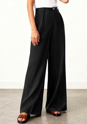 BTFBM Women's Wide Leg Palazzo Pants, Button High Waisted with Pockets, Casual Work Summer Outfits, Trendy Business 2026(Black, XX-Large) - Thumbnail 4