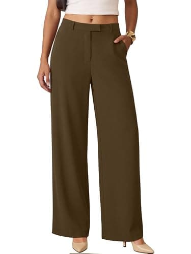 ANRABESS Womens Wide Leg Business Casual Pants 2026 High Elastic Waisted Loose Fit Work Office Trousers Slacks Outfits Coffee Small - Image 1